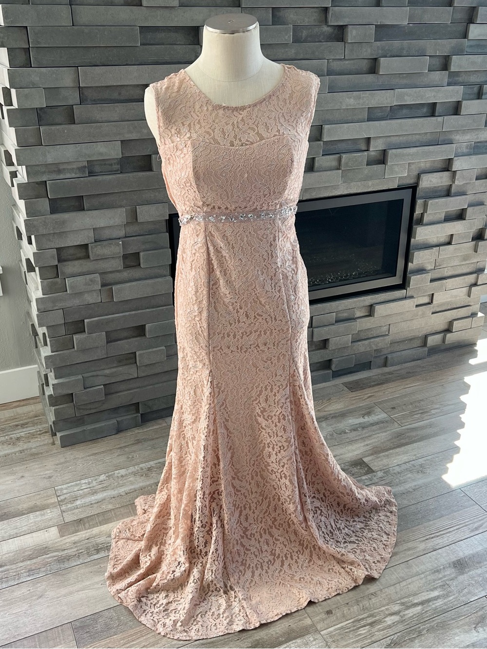 Sequin Hearts Lace Mermaid Dress with Rhinestone Embellished Belt Size 5